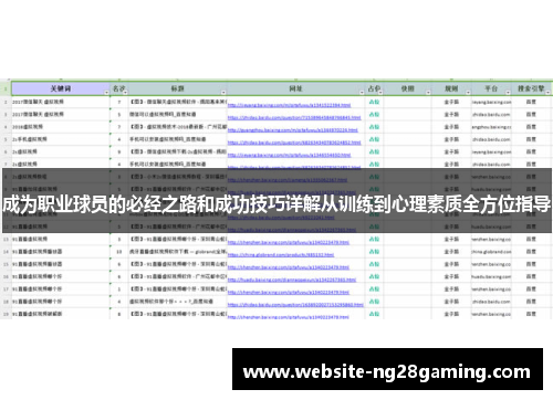 成为职业球员的必经之路和成功技巧详解从训练到心理素质全方位指导